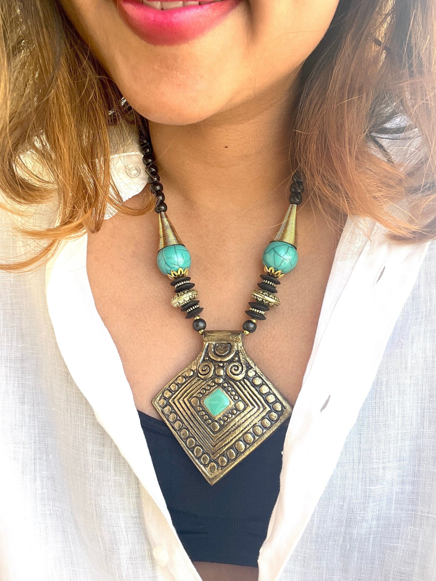 Turquoise Pendant Boho Necklace