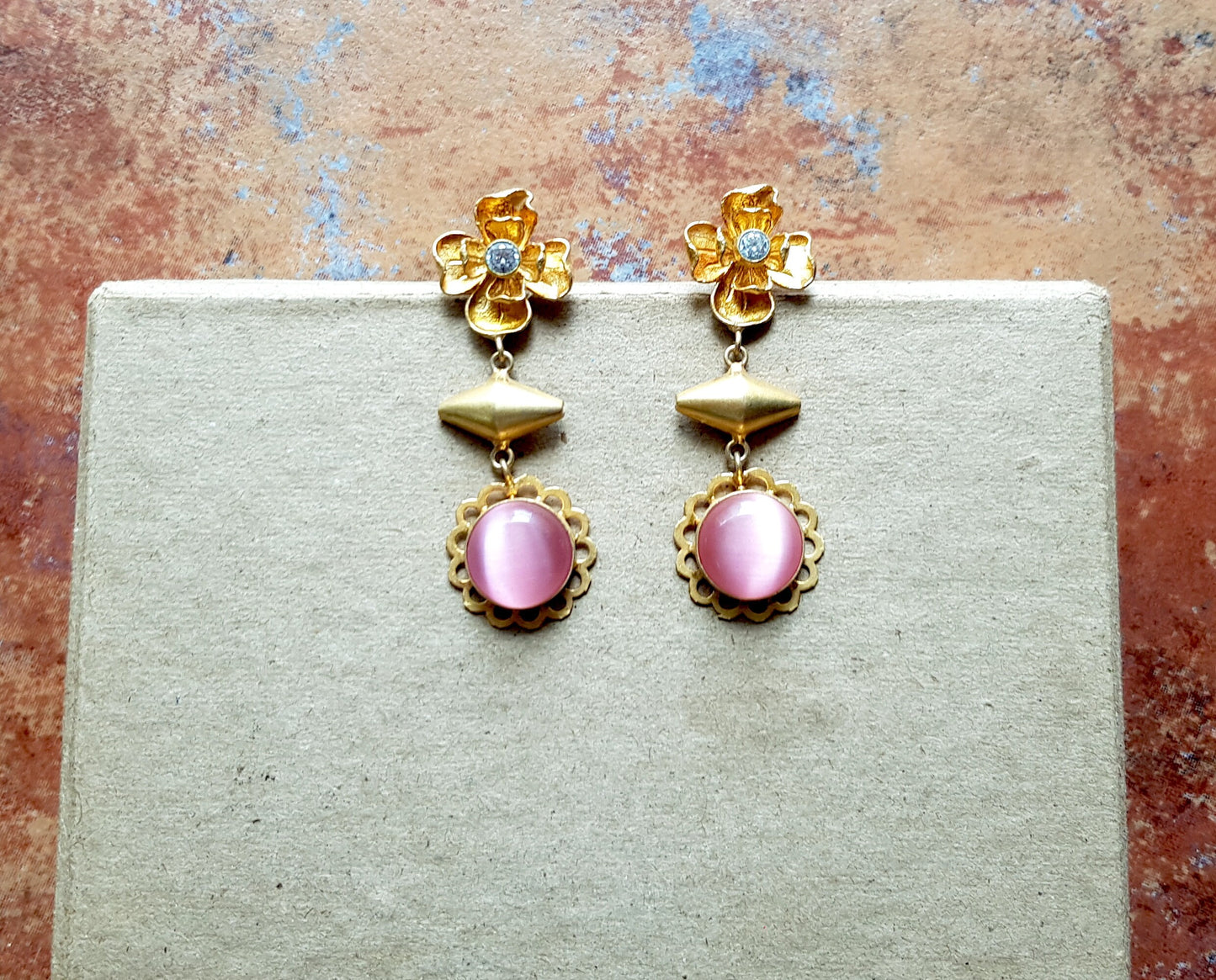 Tiger's Eye Pink Druzy Earrings