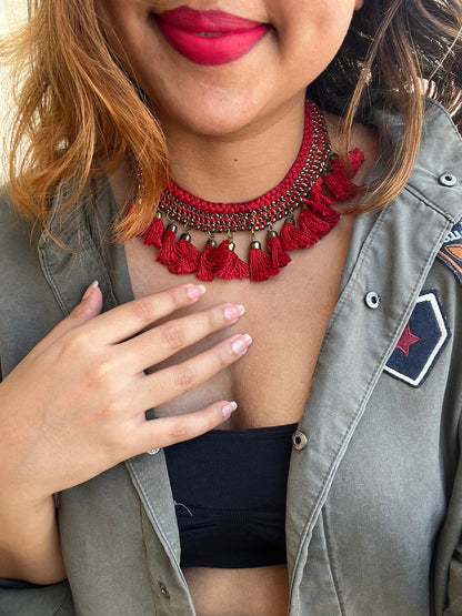 Red Tassel Boho Necklace