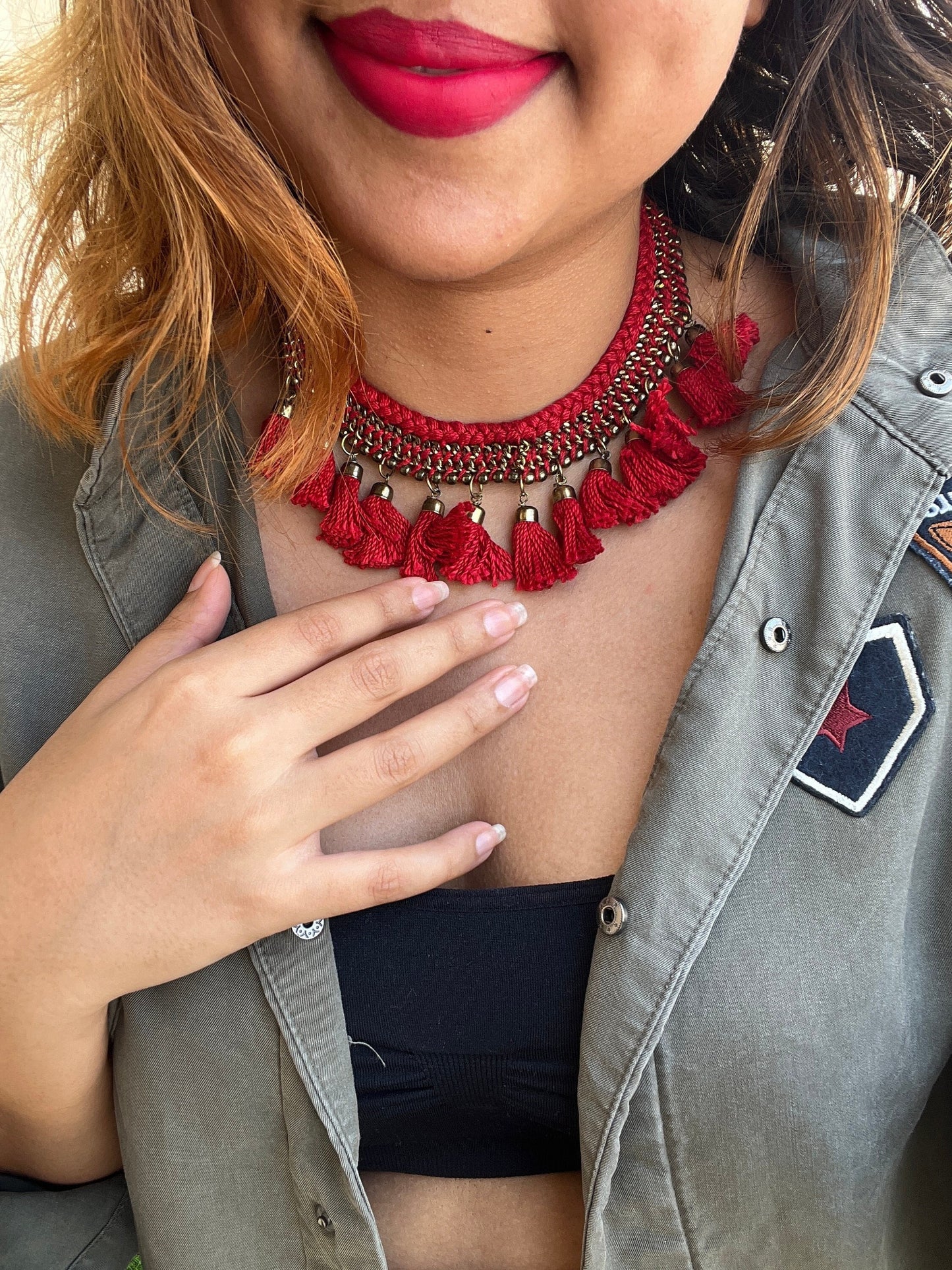 Red Tassel Boho Necklace