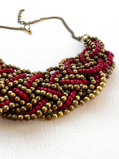 Red Gold Beaded Statement Necklace