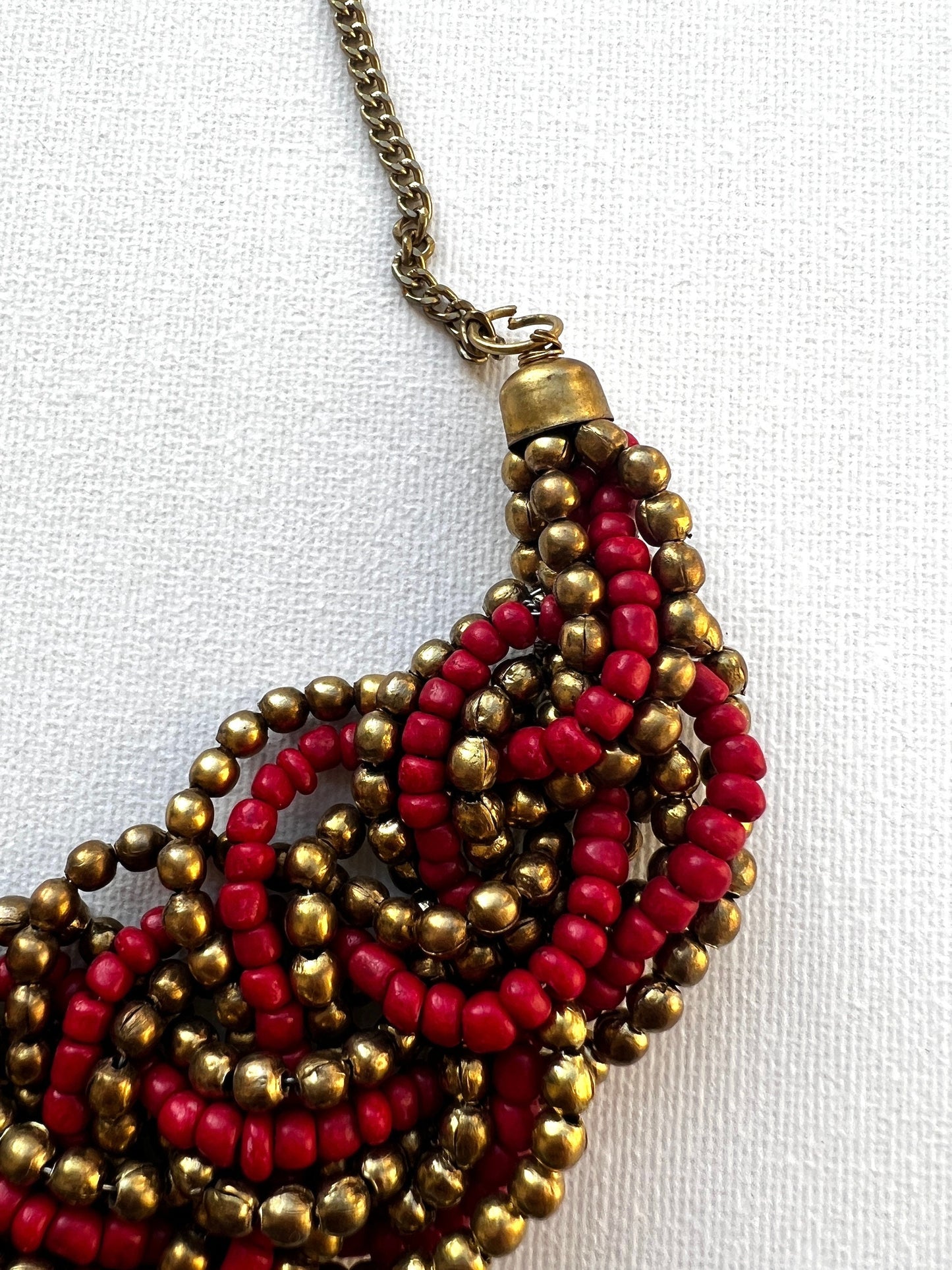 Red Gold Beaded Statement Necklace