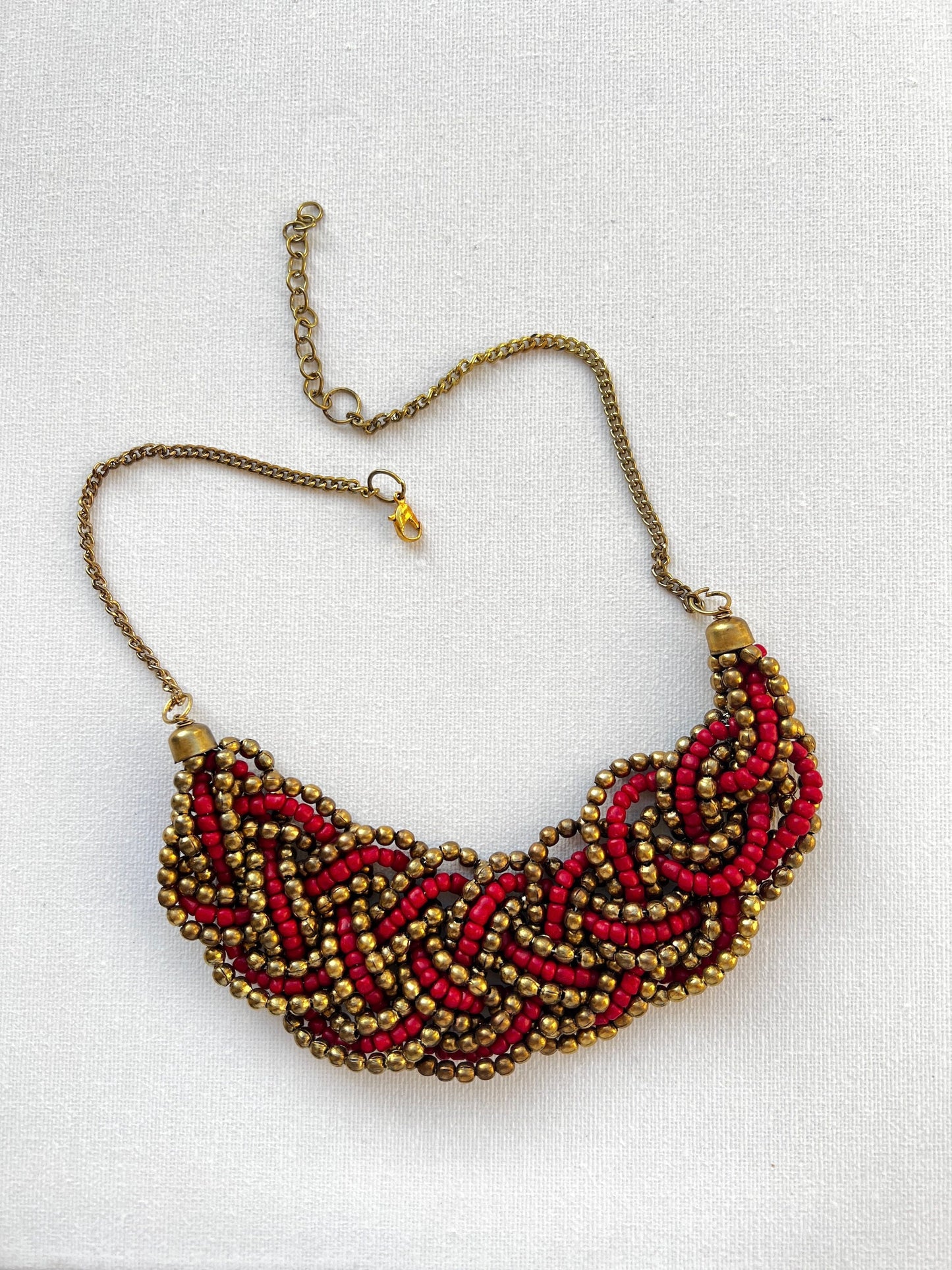 Red Gold Beaded Statement Necklace