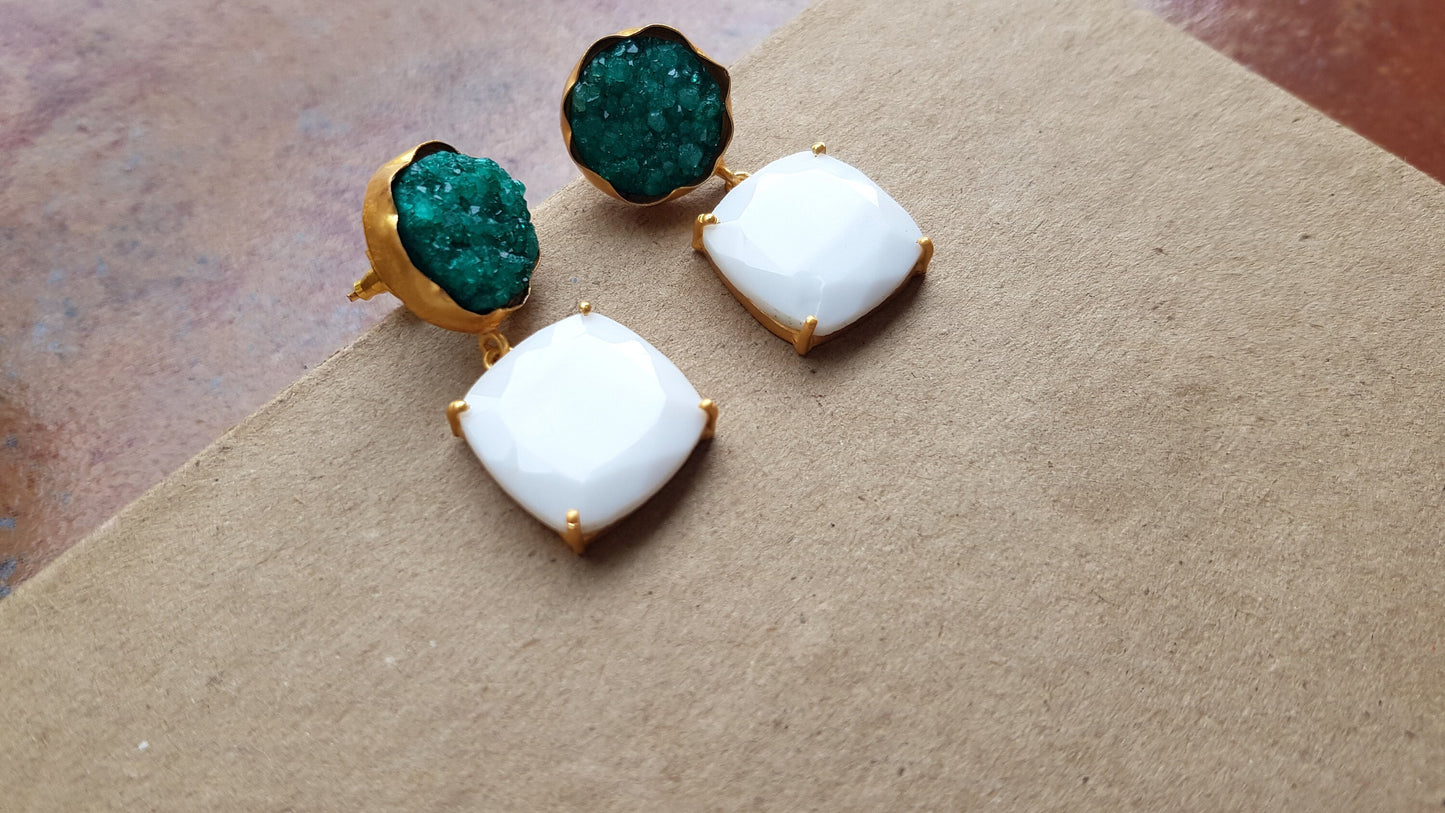 Green Druzy Dangle Earrings