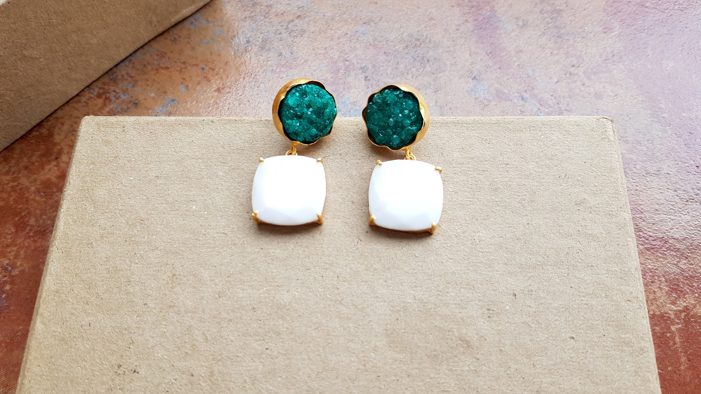 Green Druzy Dangle Earrings