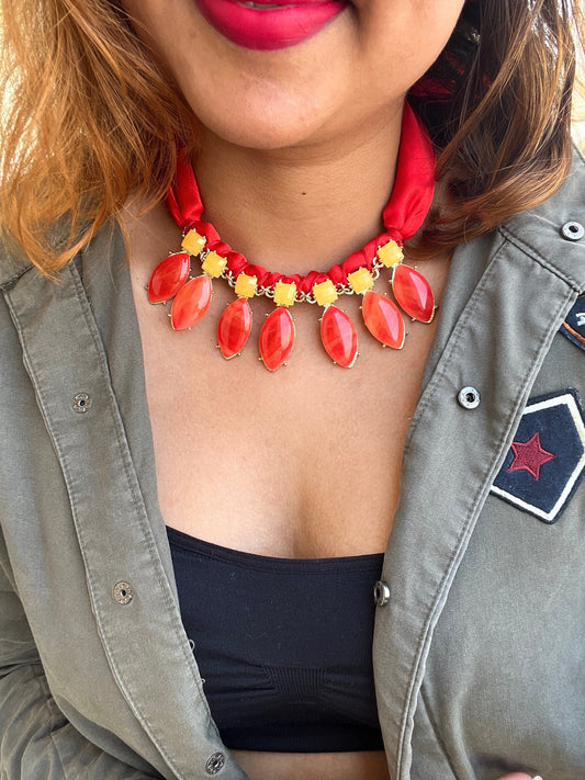 Red Scarf Bib Necklace