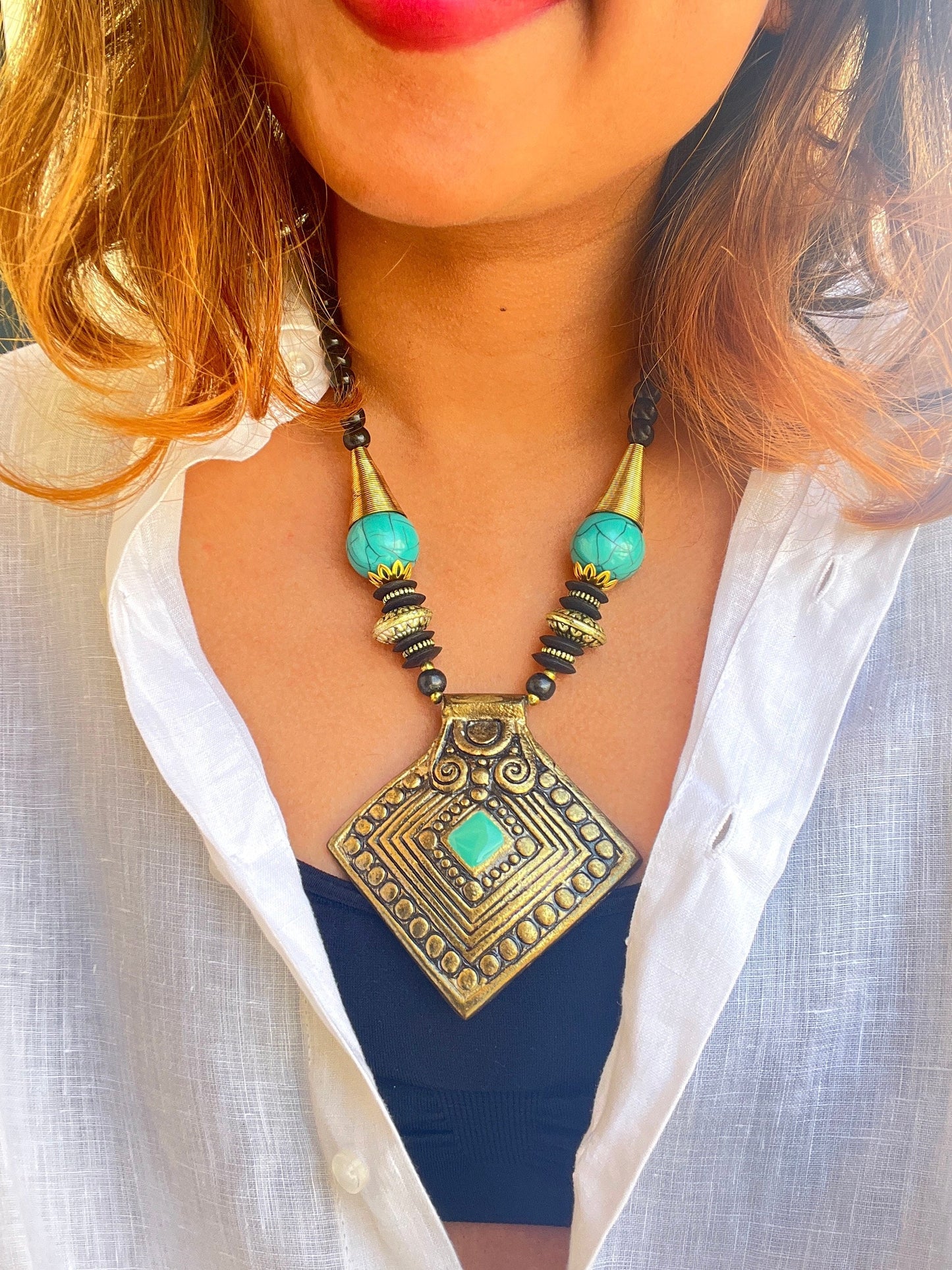 Turquoise Pendant Boho Necklace