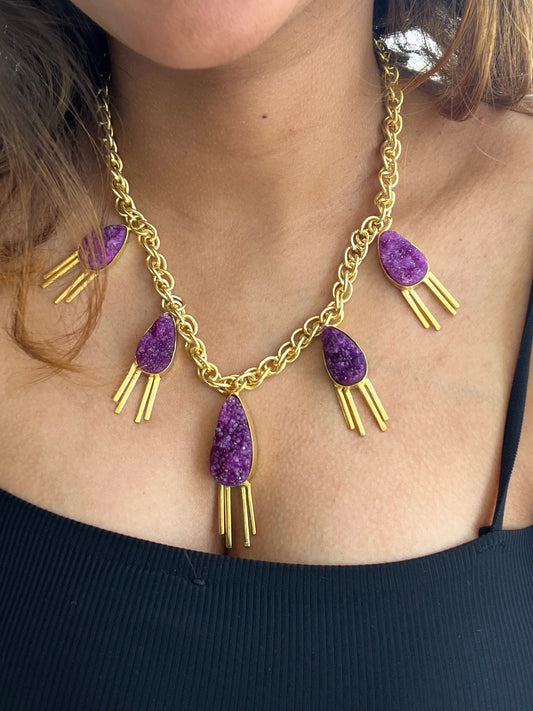 Purple Druzy Bib Necklace