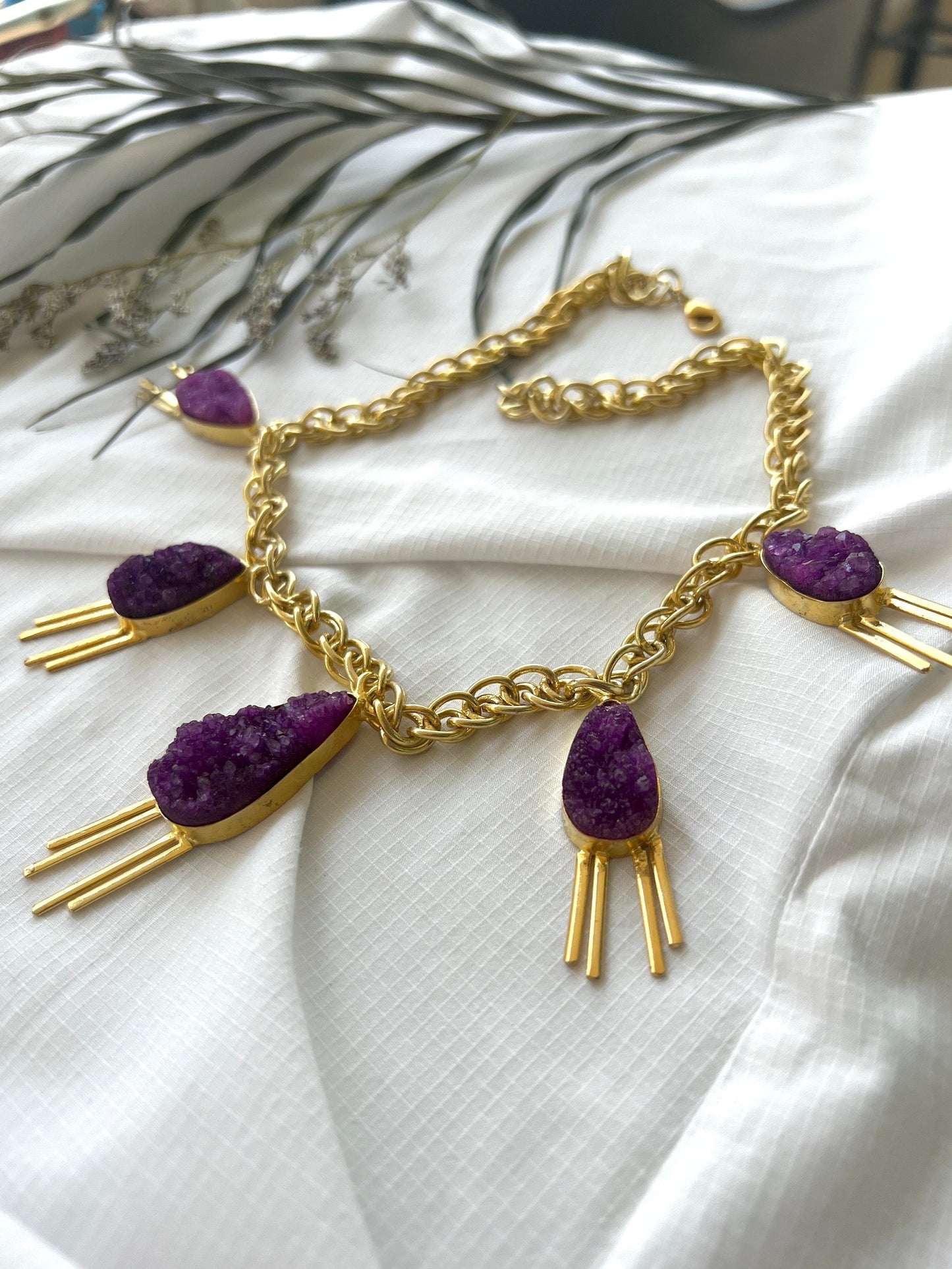 Purple Druzy Bib Necklace