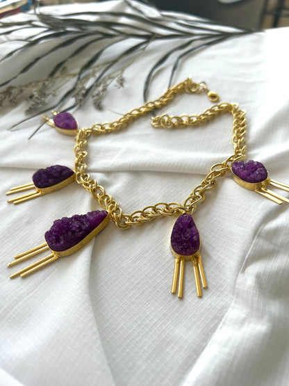 Purple Druzy Bib Necklace