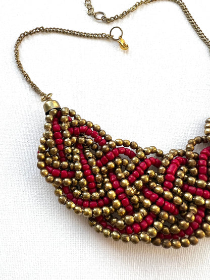 Red Gold Beaded Statement Necklace