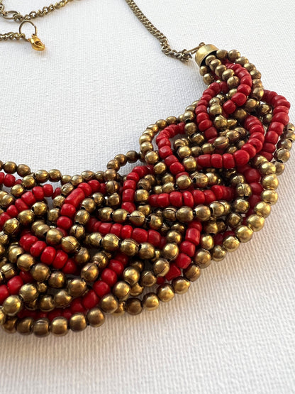 Red Gold Beaded Statement Necklace