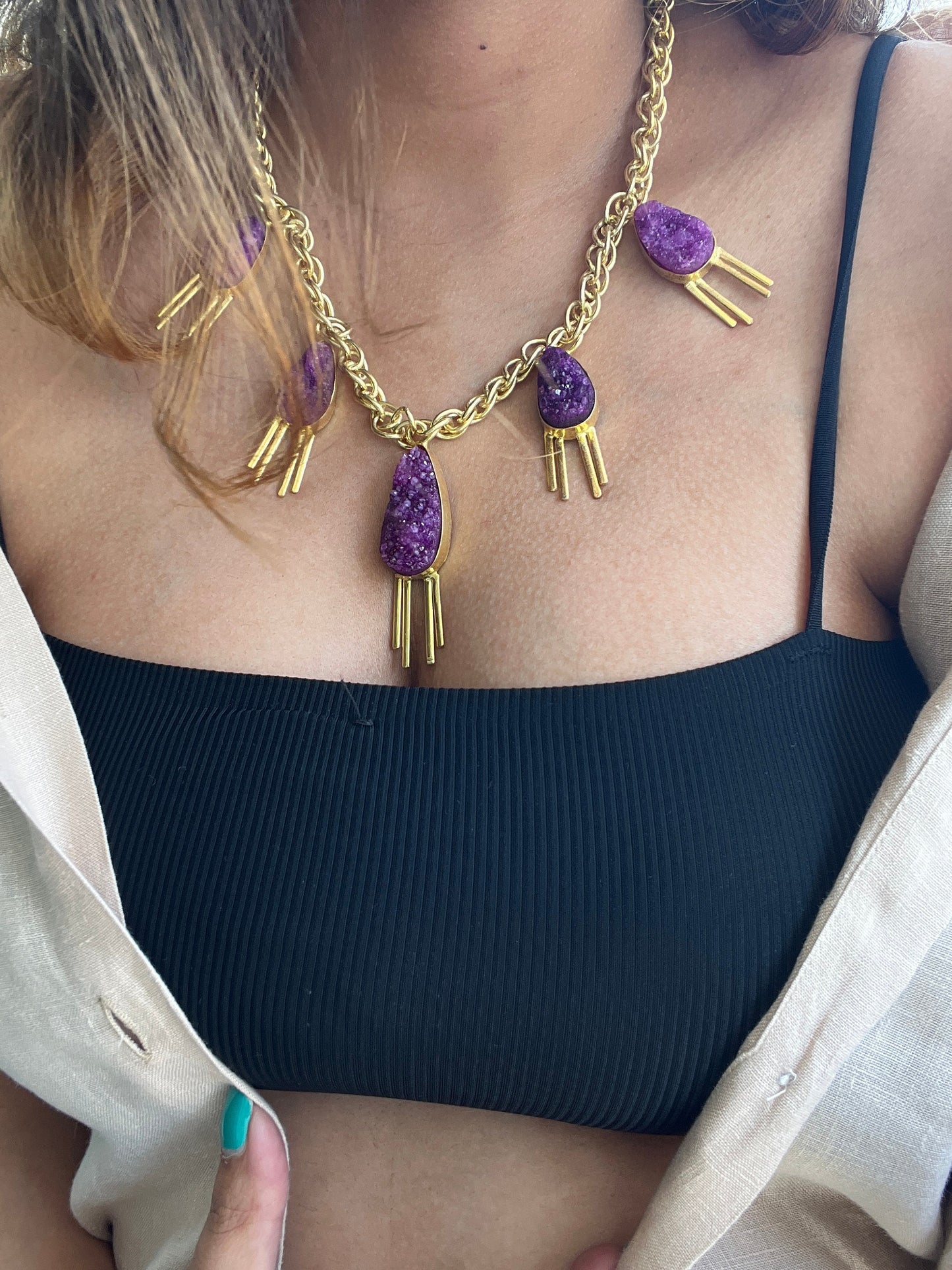 Purple Druzy Bib Necklace