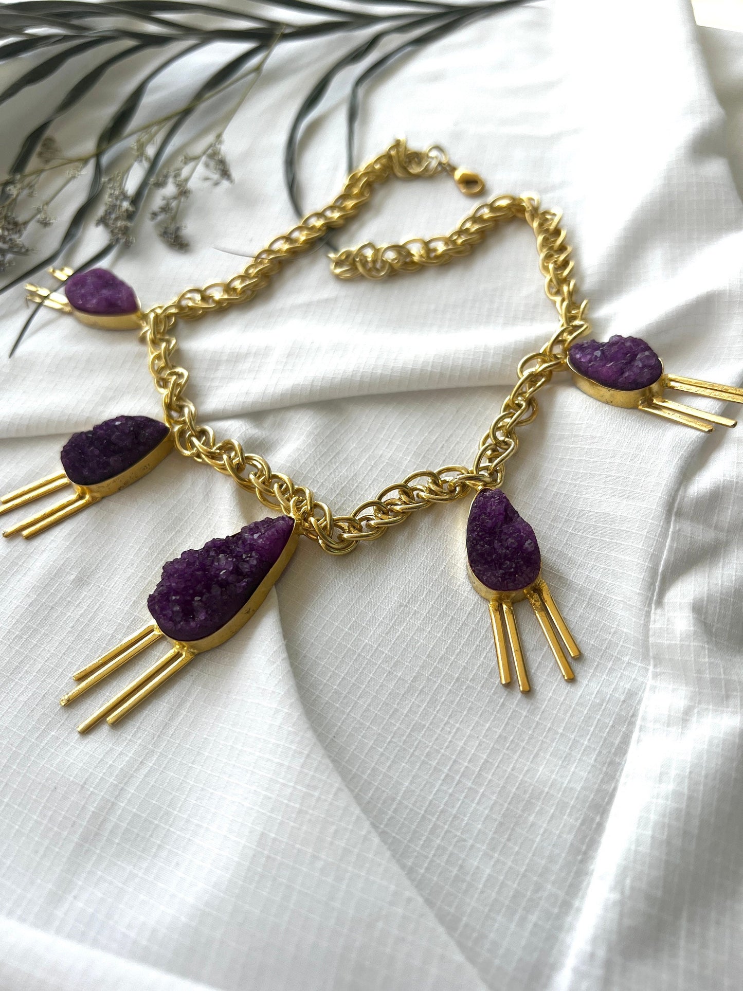 Purple Druzy Bib Necklace