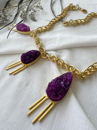 Purple Druzy Bib Necklace