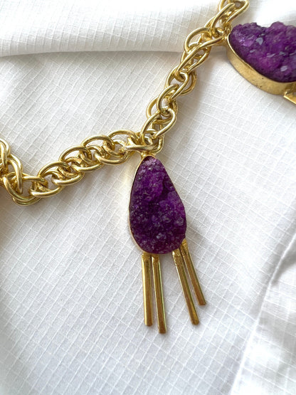 Purple Druzy Bib Necklace