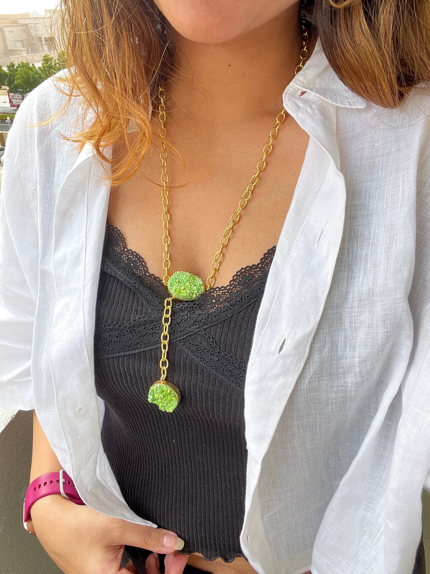 Neon Druzy Lariat Necklace