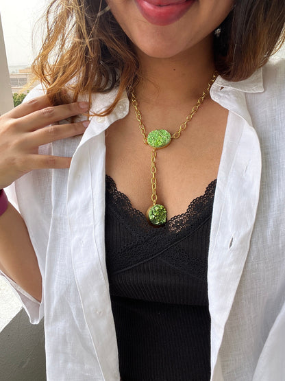 Neon Druzy Lariat Necklace