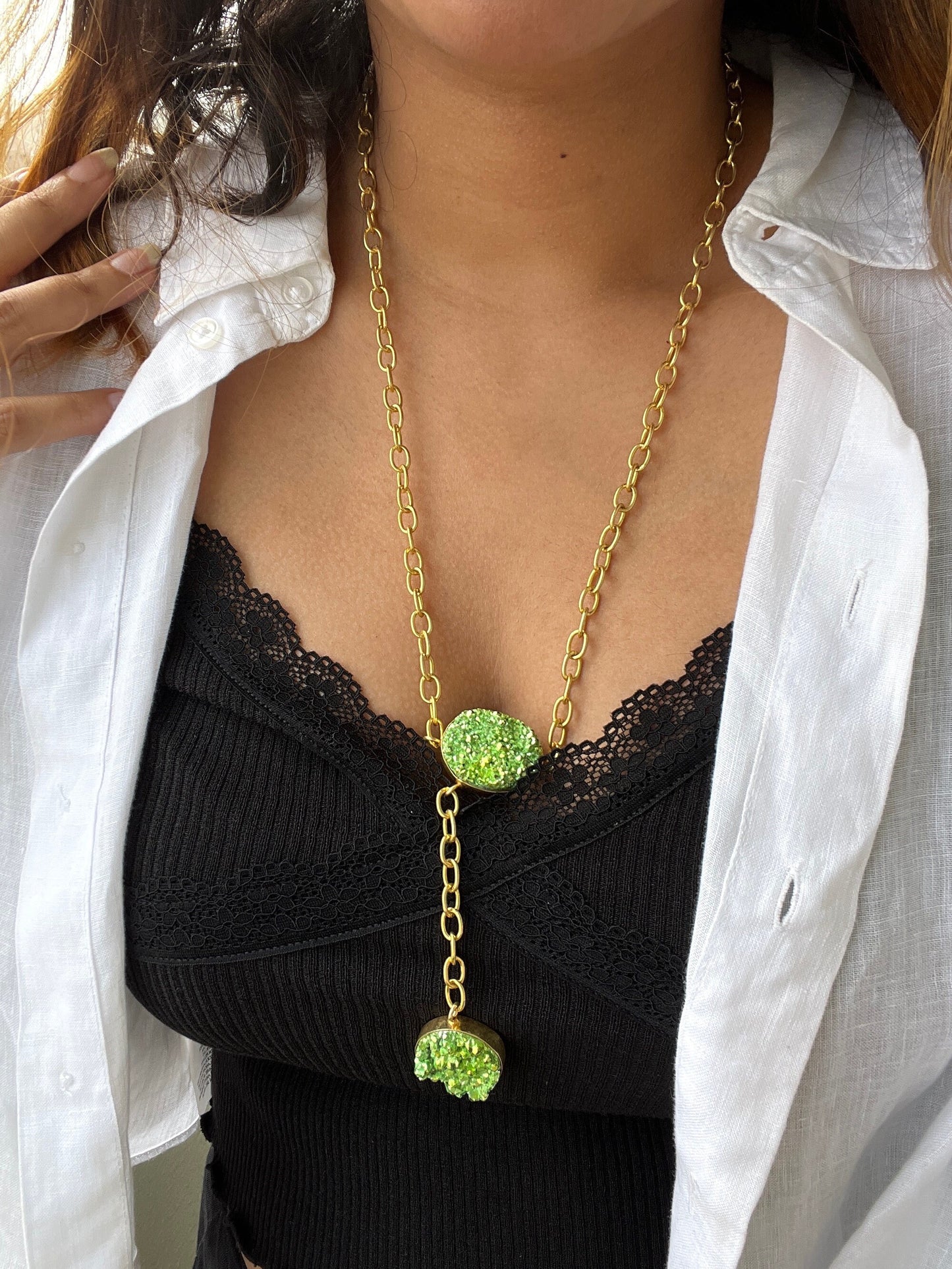 Neon Druzy Lariat Necklace