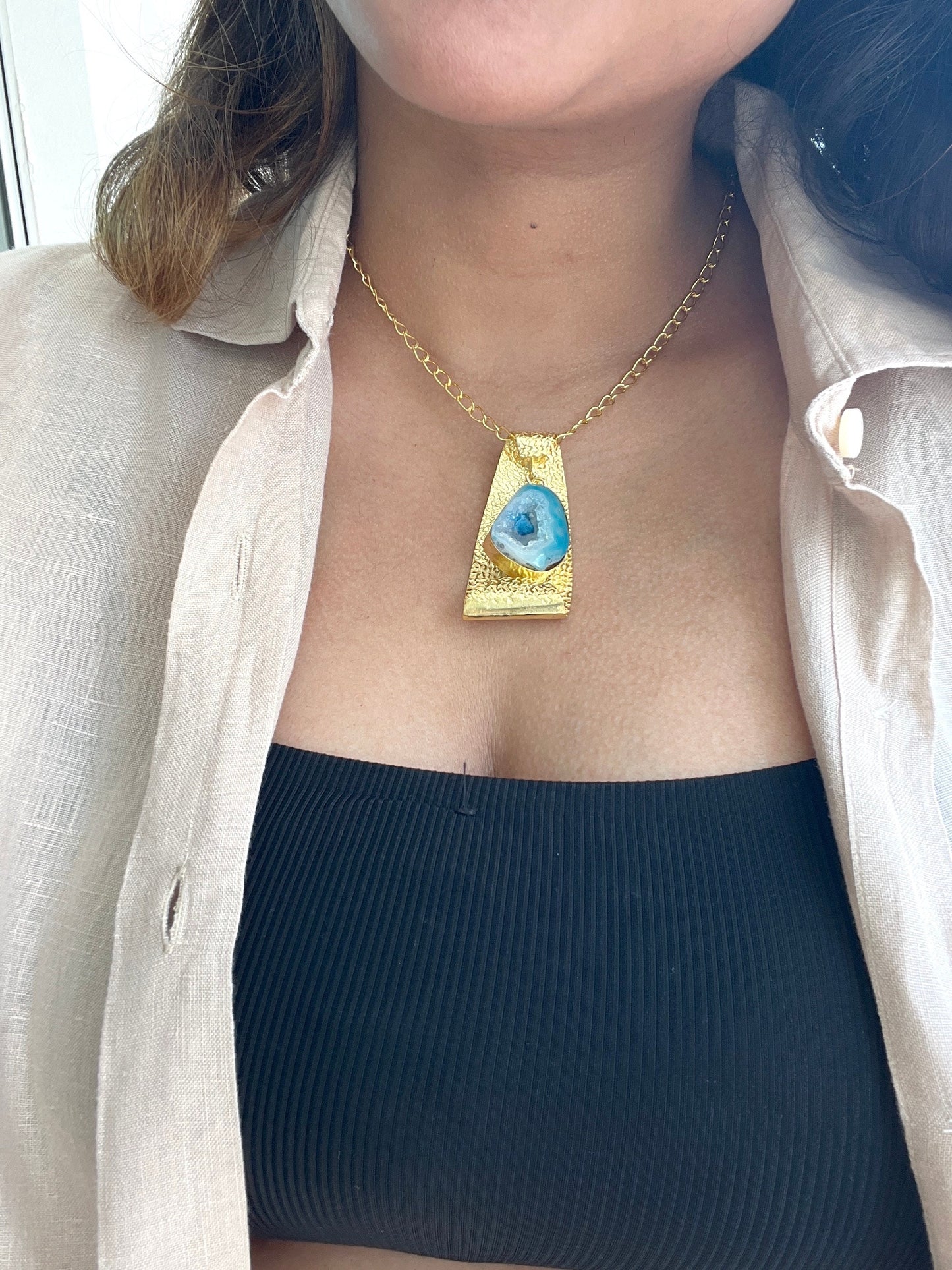 Blue Geode Pendant Necklace