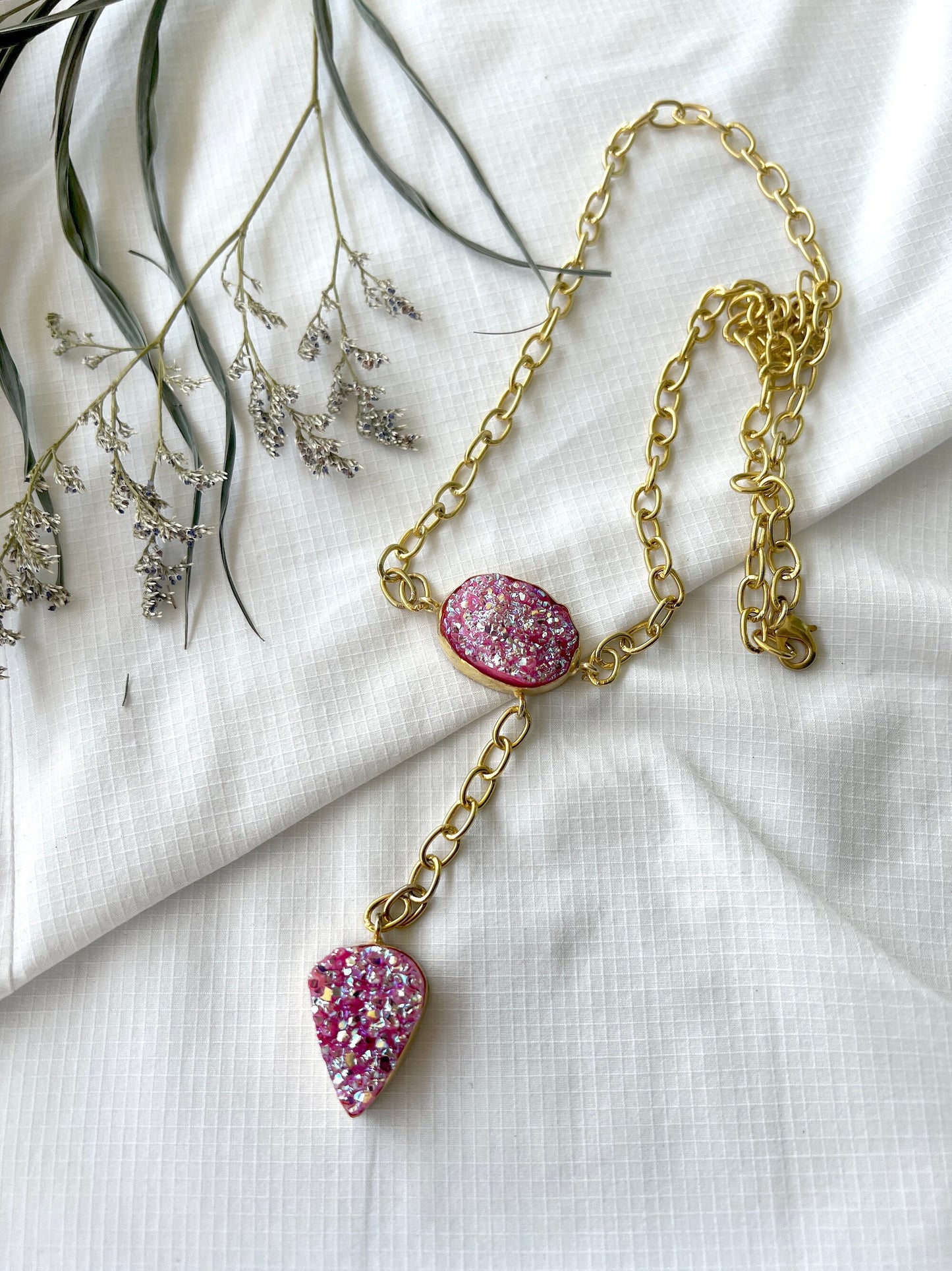 Neon Druzy Lariat Necklace