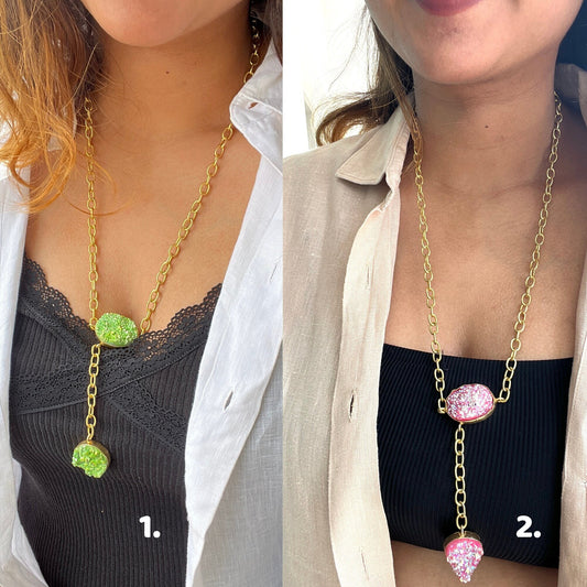 Neon Druzy Lariat Necklace