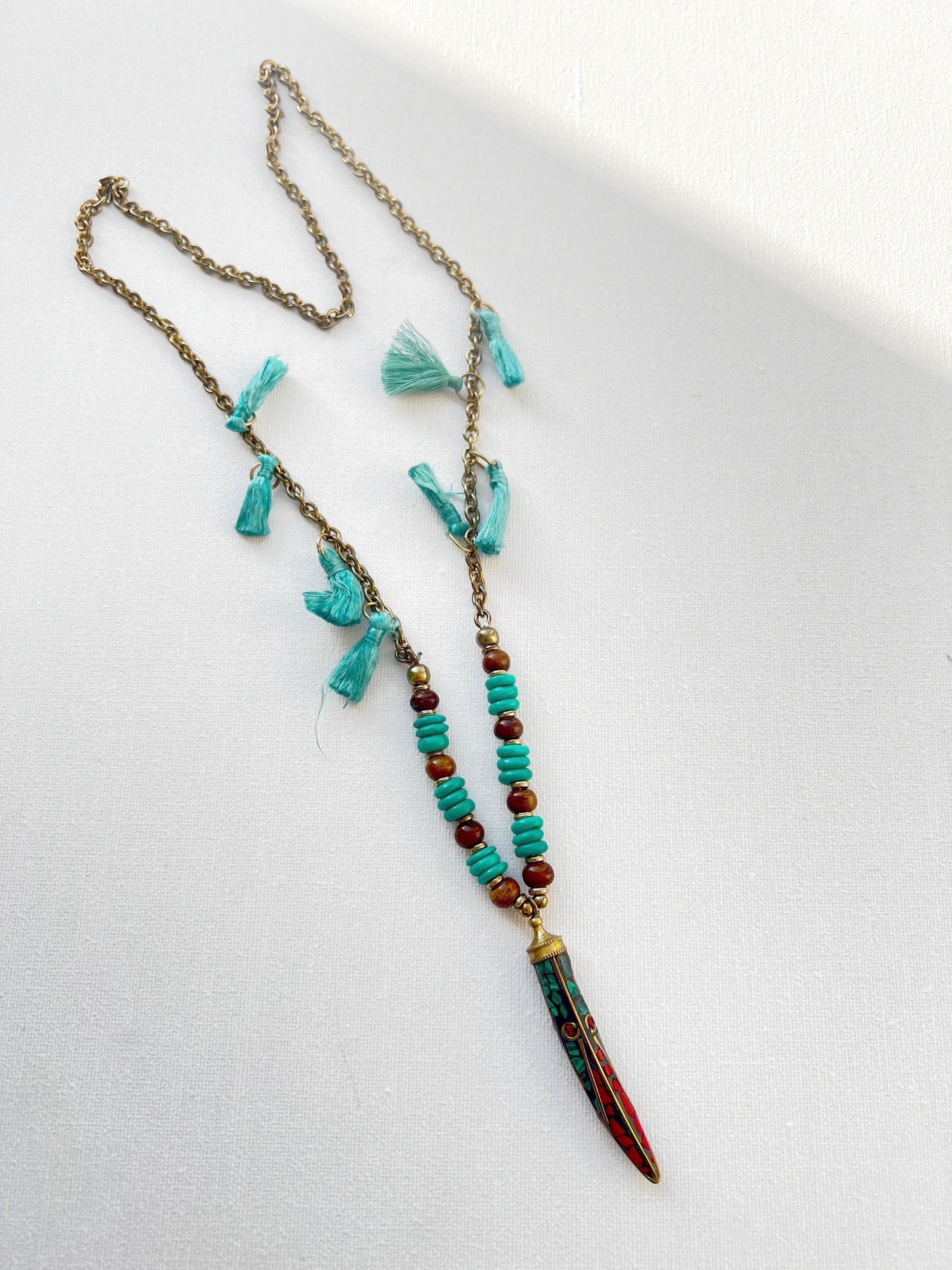 Turquoise Tassel Charm Necklace