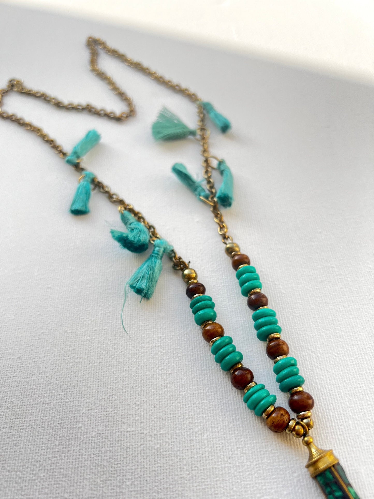 Turquoise Tassel Charm Necklace