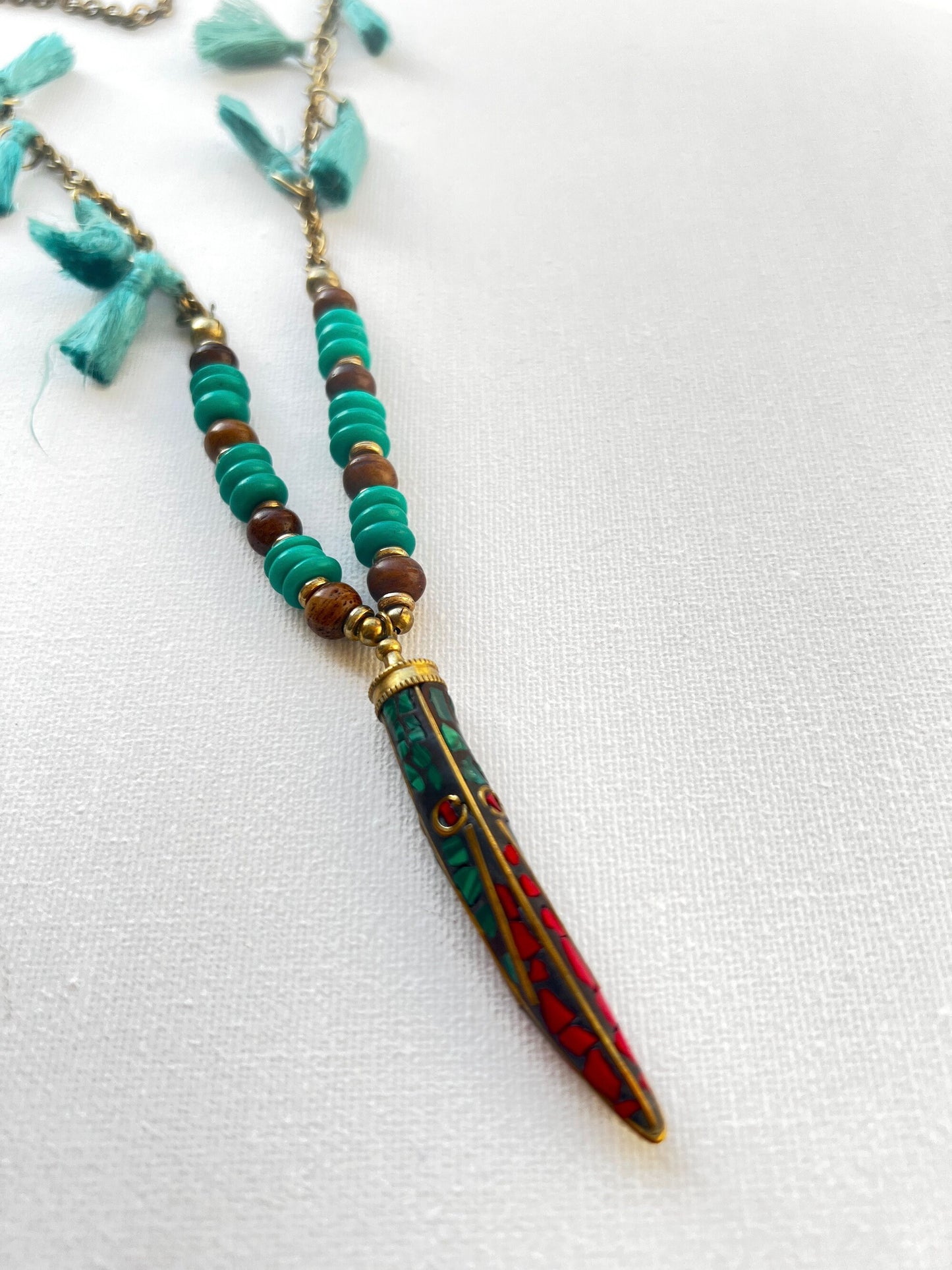 Turquoise Tassel Charm Necklace