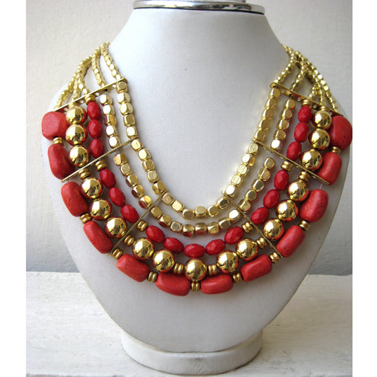 Coral Red Beaded Necklace