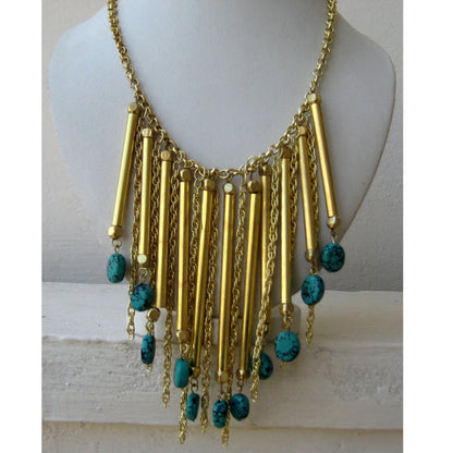 Turquoise Gold Chunky Bib Necklace