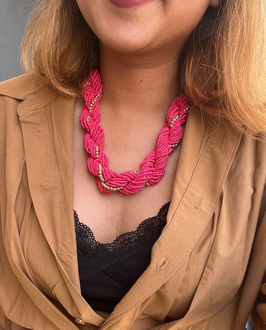 Pink Chunky Beaded Bib Necklace