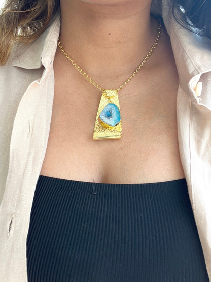 Blue Geode Pendant Necklace