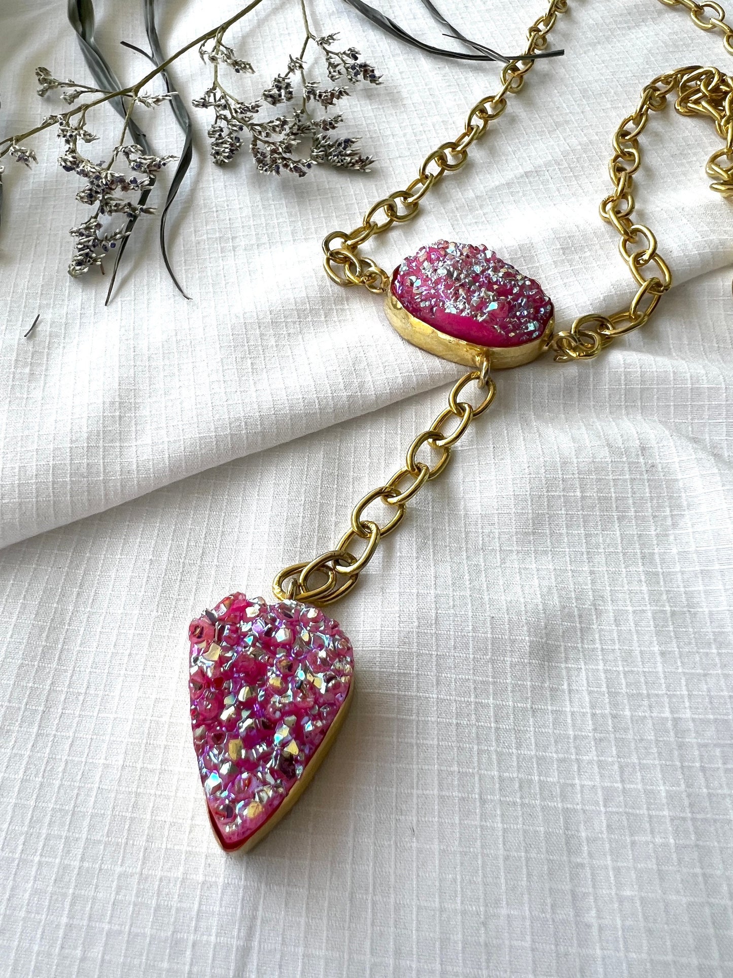 Neon Druzy Lariat Necklace