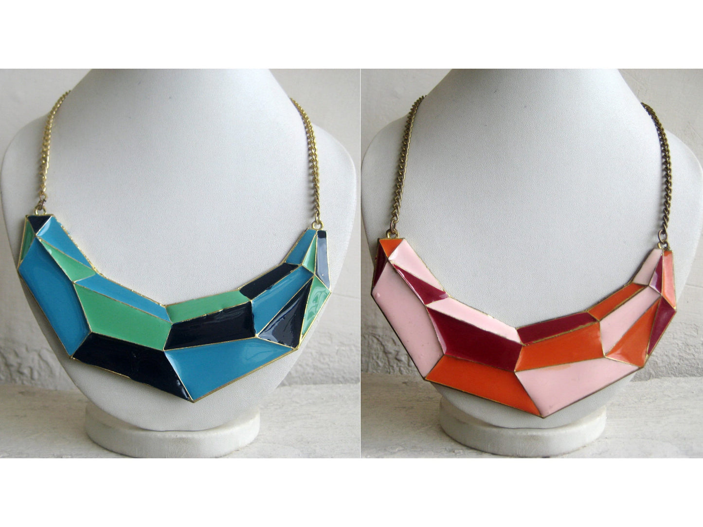 Blue/Orange Geometric Bib Necklace