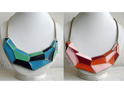 Blue/Orange Geometric Bib Necklace