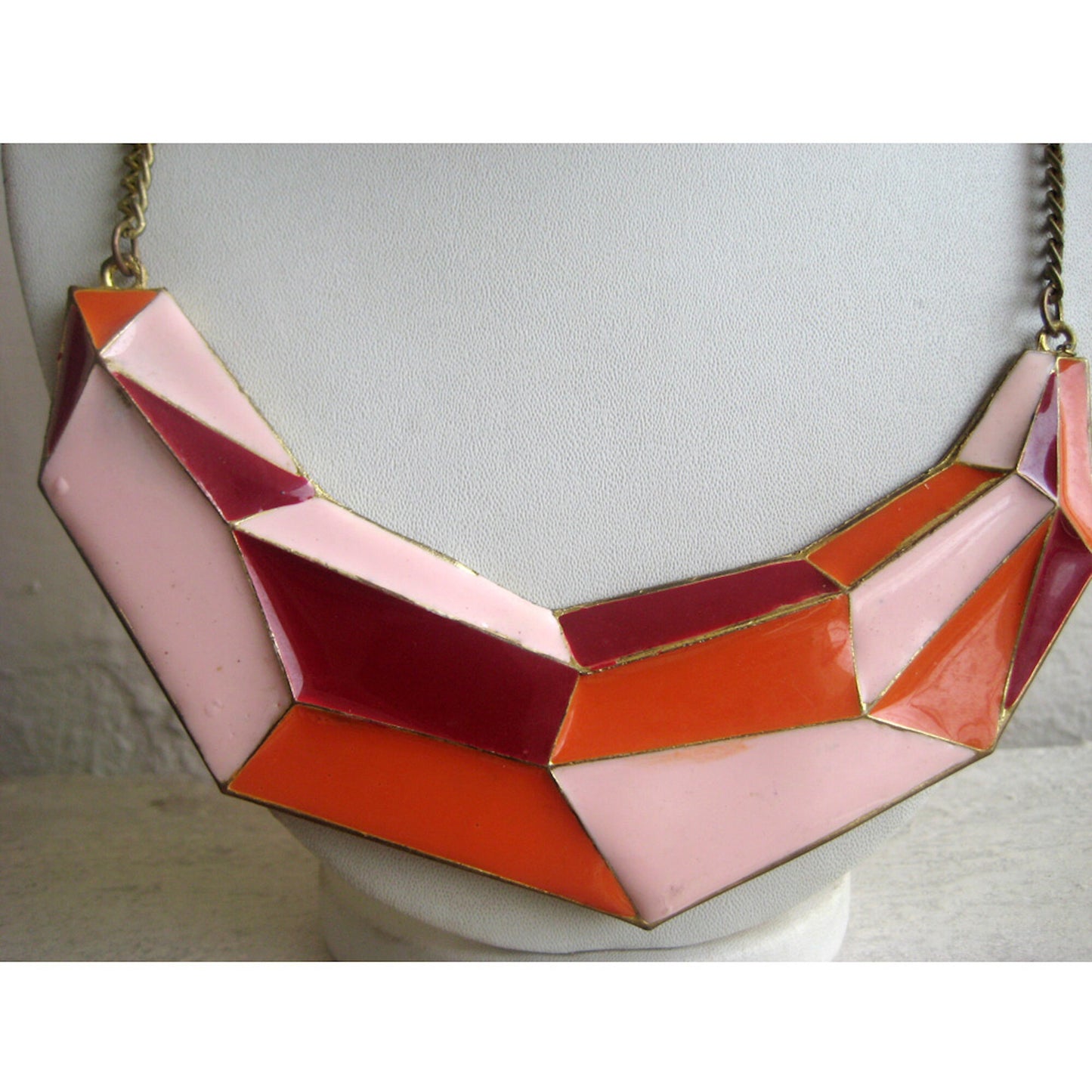 Blue/Orange Geometric Bib Necklace