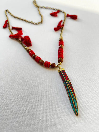 Turquoise Tassel Charm Necklace