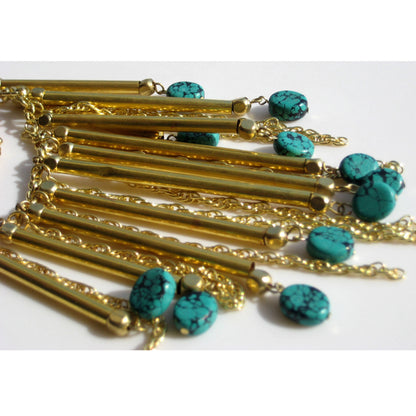 Turquoise Gold Chunky Bib Necklace