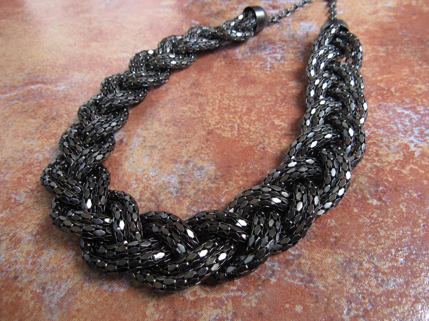 Black Braided Bib Necklace