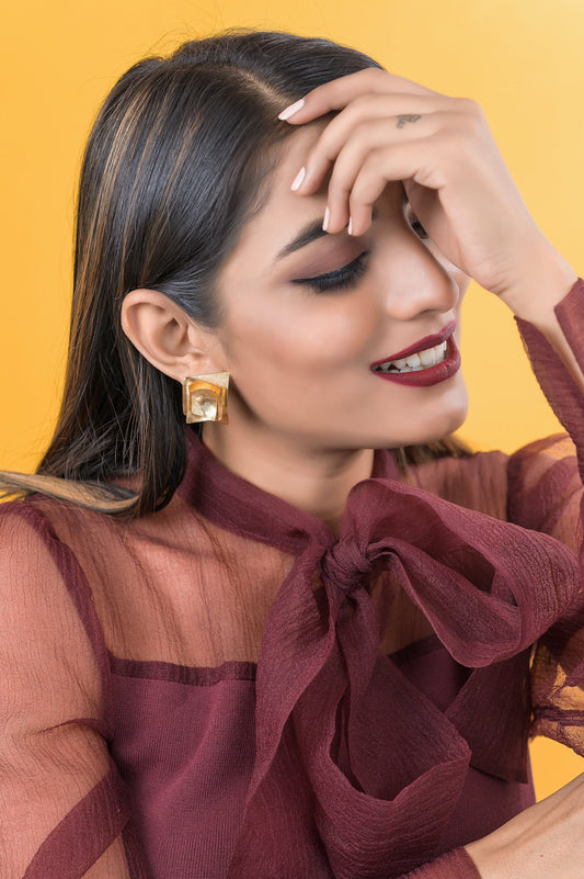 Geometric Gold Hammered Earrings