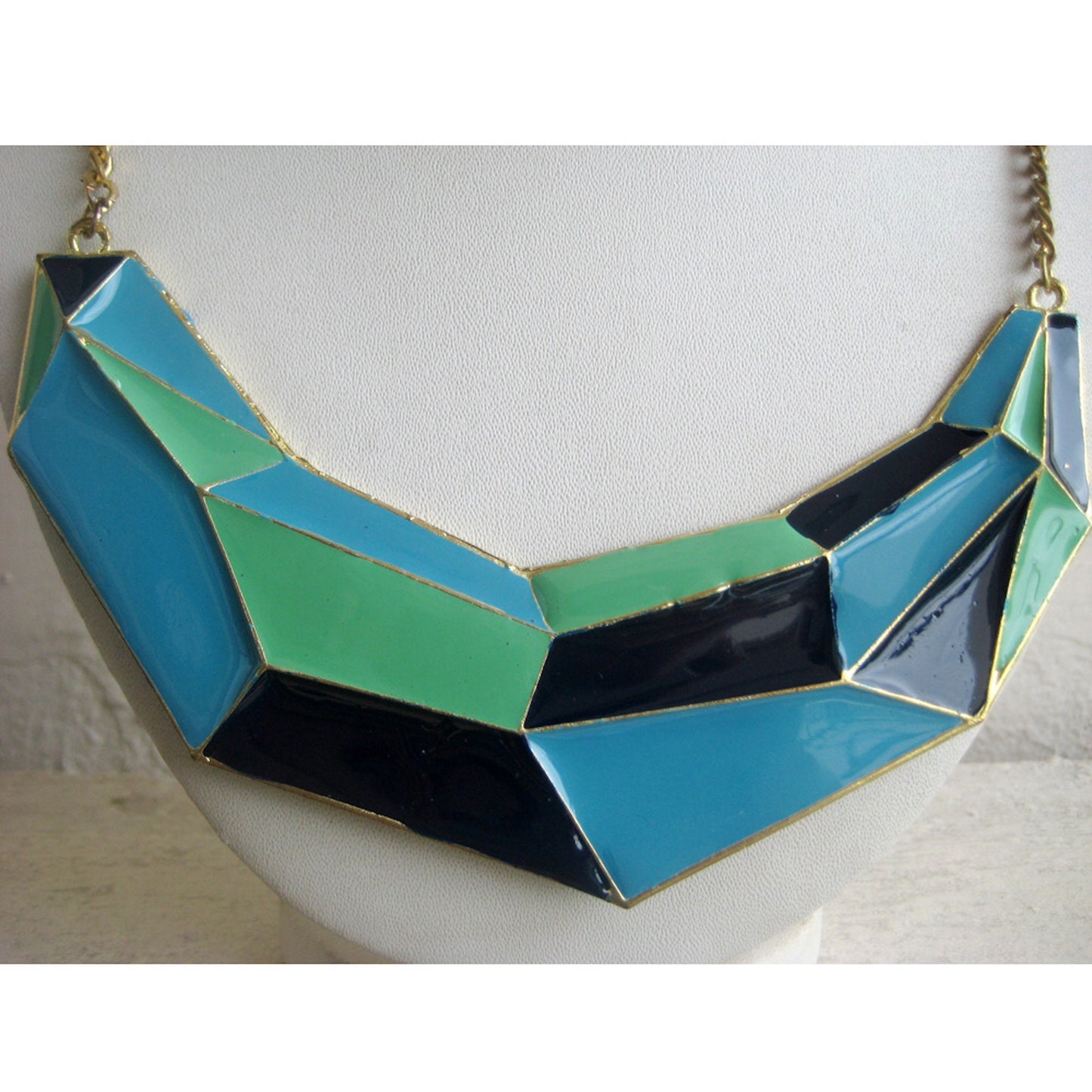 Blue/Orange Geometric Bib Necklace