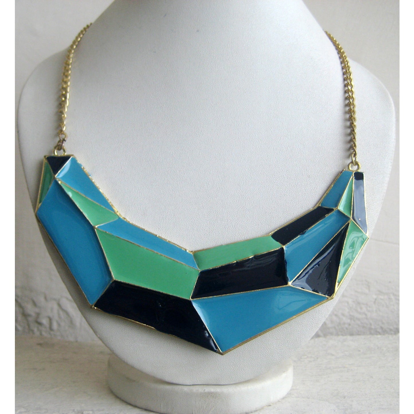 Blue/Orange Geometric Bib Necklace