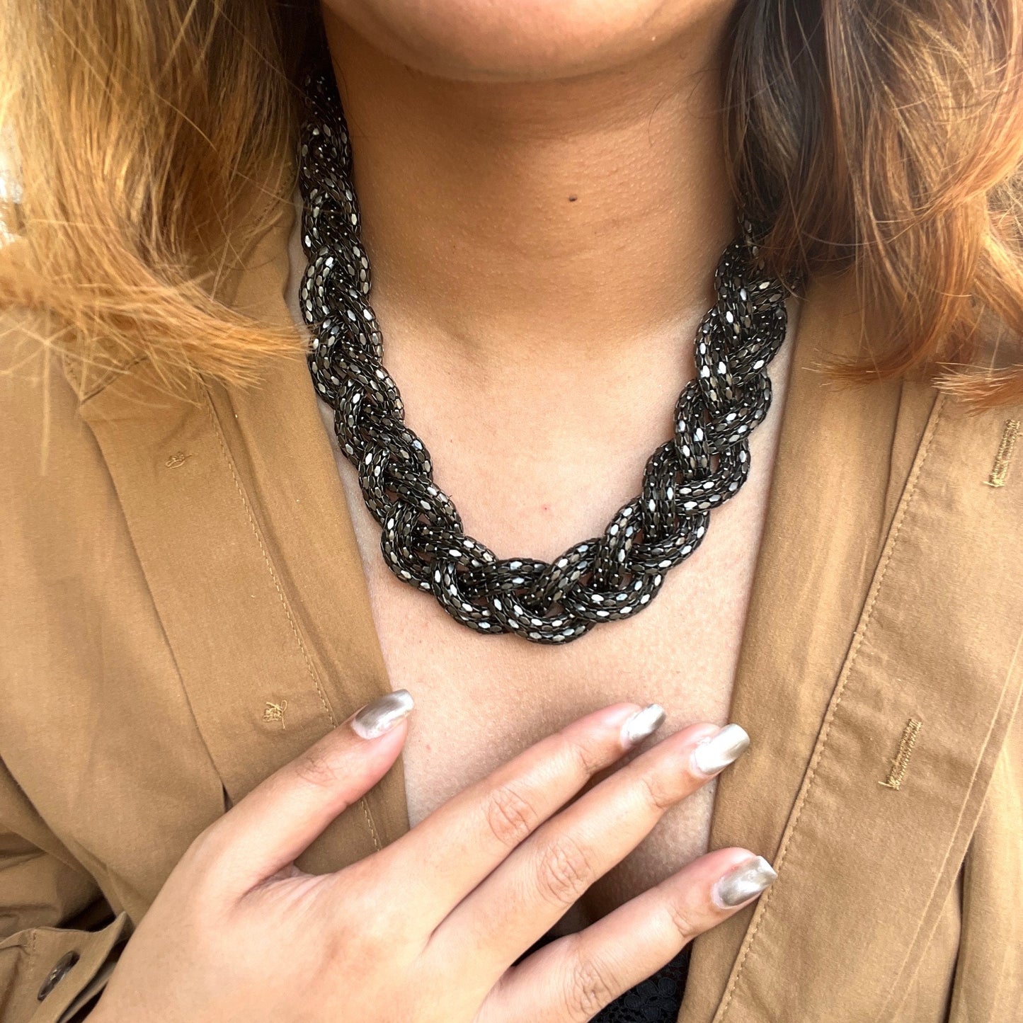 Black Braided Bib Necklace