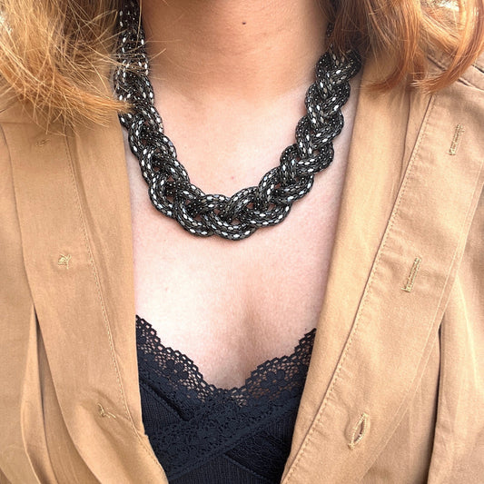 Black Braided Bib Necklace