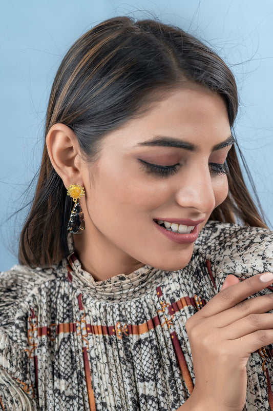 Black Arrowhead Yellow Druzy Earrings