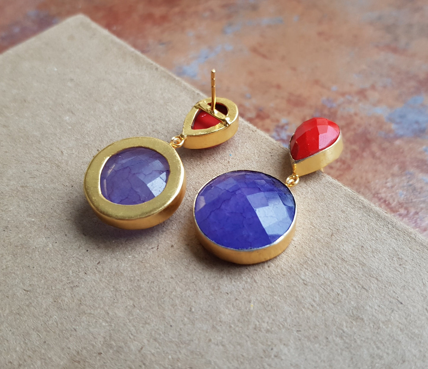 Red Blue Onyx Earrings