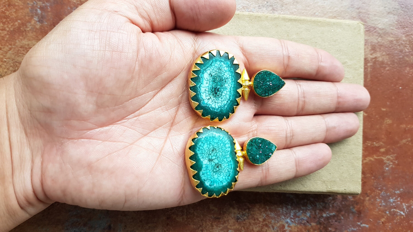 Dark Green Druzy Earrings