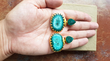 Dark Green Druzy Earrings