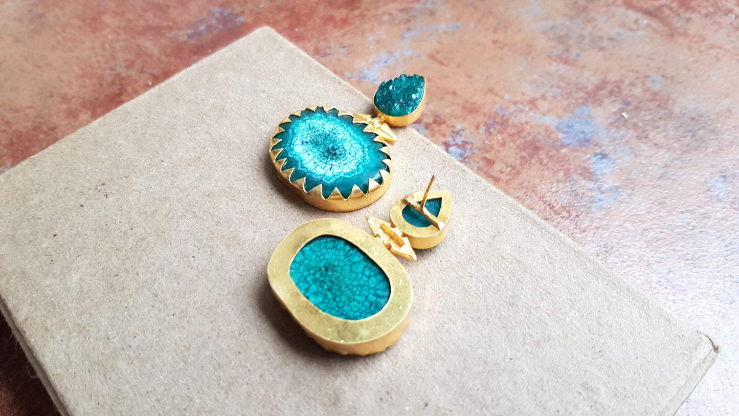 Dark Green Druzy Earrings